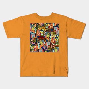 Cubist Picasso Style Faces In Mid Century Modern Colors Kids T-Shirt